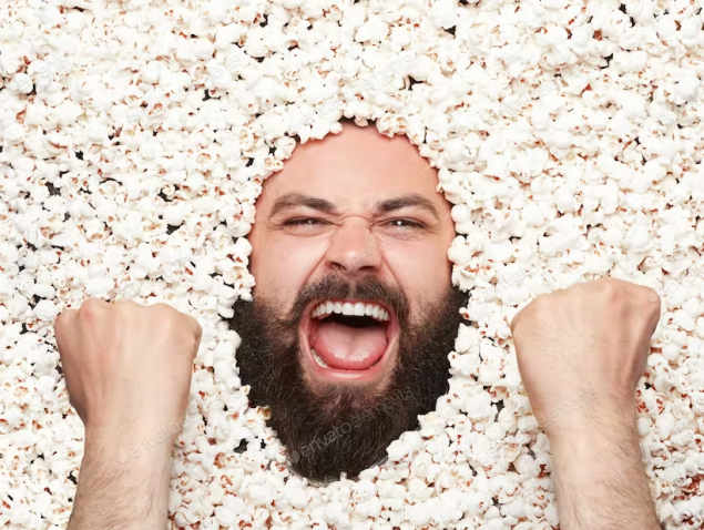 Excited man emerging from papers